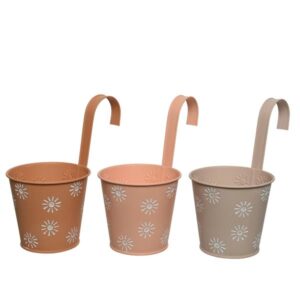 Osłonka metalowa na doniczkę 12,5 cm balkonowa, różowa i beżowa