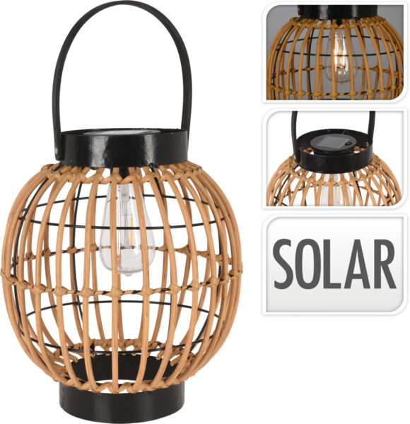 Lampion solarny drewniany 30 cm – dekoracyjna lampa ogrodowa i tarasowa, ekologiczne oświetlenie