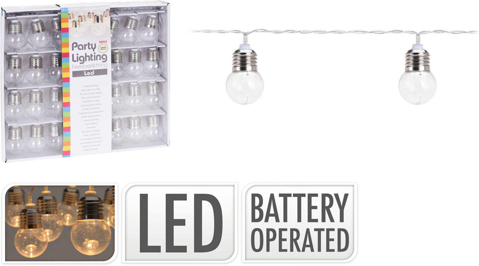 Girlanda świetlna 30 żarówek LED 4,8 m – dekoracyjne światła na taras, ogród i balkon, ciepła barwa