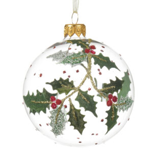 Szklana bombka przezroczysta ostrokrzew z jagodami