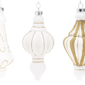 Bombka świąteczna biała zdobiona złotem 17 cm