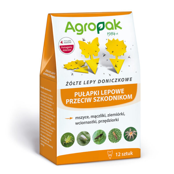 AGROPAK ŻÓŁTE PUŁAPKI LEPOWE NA OWADY ZIEMIÓRKI MSZYCE 12 szt