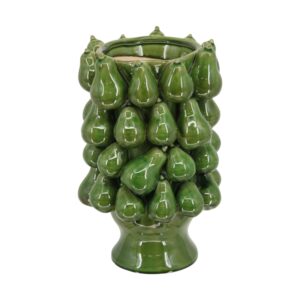 Wazon ceramiczny zielony z motywem gruszek 22x22x31.5 cm