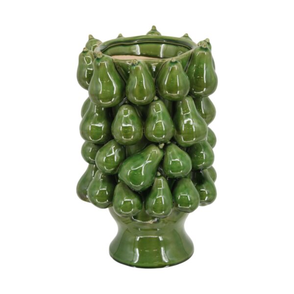 Wazon ceramiczny zielony z motywem gruszek 22x22x31.5 cm