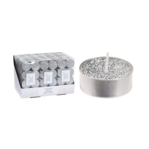 Zestaw świeczek tealight 8 szt. – srebrne, brokatowe