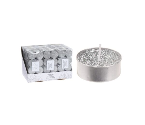 Zestaw świeczek tealight 8 szt. – srebrne, brokatowe