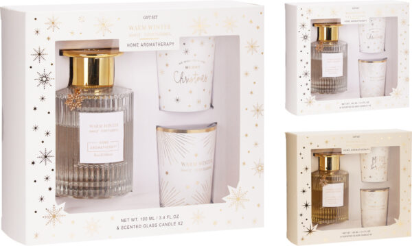 Zestaw prezentowy aromatyczny – perfumy 100 ml, świeca i dyfuzor – Złoto lub Srebro