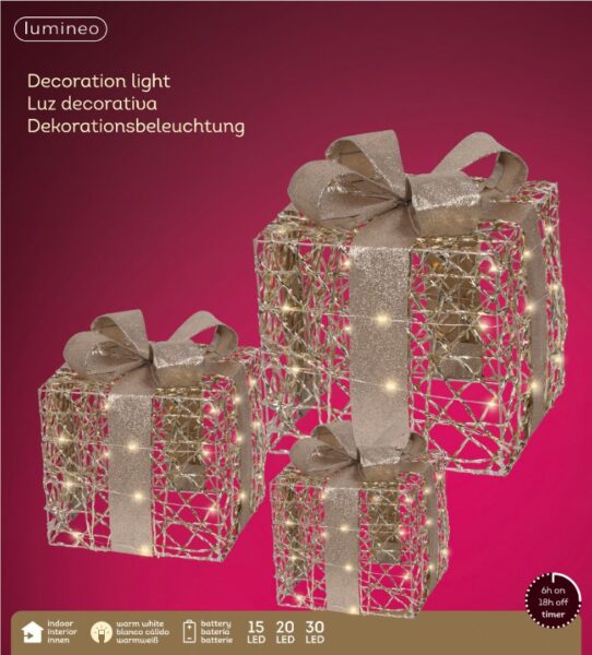 Zestaw 3 Pudełek Upominkowych LED – Srebrne, Micro LED, Różne Rozmiary