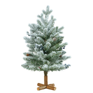 Mini Drzewko Świąteczne 60 cm – Śnieżny Brokat, Niebieskie Jagody, Dekoracja Świąteczna