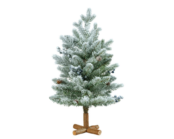 Mini Drzewko Świąteczne 60 cm – Śnieżny Brokat, Niebieskie Jagody, Dekoracja Świąteczna