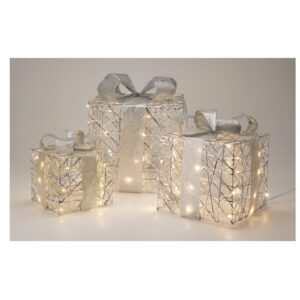 Zestaw prezentowy LED srebrny 3 szt. – dekoracja świąteczna z timerem