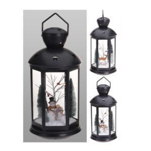 Latarnia świąteczna LED 43 cm z kalejdoskopem – bałwan lub renifer