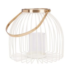 Latarnia dekoracyjna na tealighty i świece LED biała 19,5 cm – metal oraz szkło