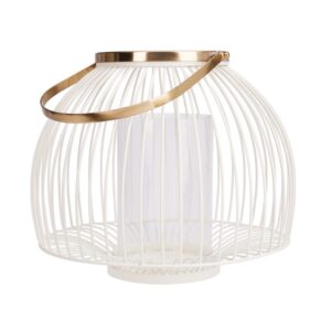 Latarnia dekoracyjna na tealighty i świece LED biała 23 cm – metal oraz szkło