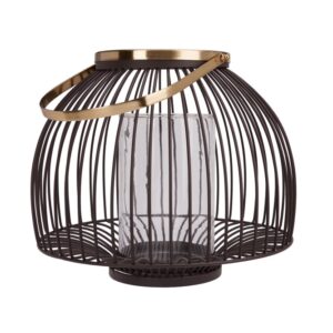 Latarnia dekoracyjna na tealighty i świece LED brązowa 23 cm – metal oraz szkło