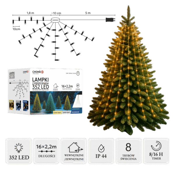 Lampki LED z Pierścieniem 2,2 m – 352 diody, Ciepły Biały