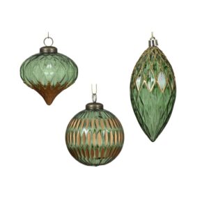 Szklana bombka zielono-złota – stylowy akcent na choinkę i stół 8 cm
