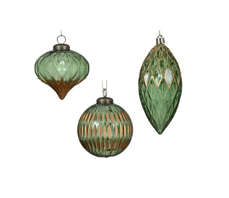 Szklana bombka zielono-złota – stylowy akcent na choinkę i stół 8 cm