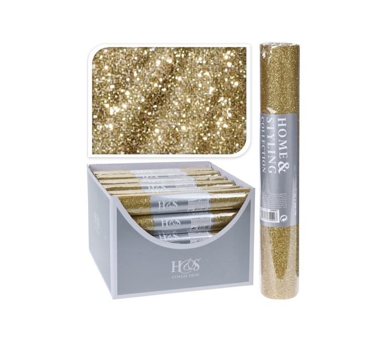 Złoty brokatowy bieżnik w rolce – elegancka dekoracja stołu 28x250 cm