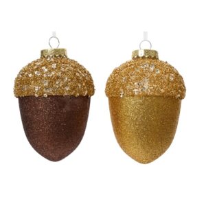 Brokatowa bombka w kształcie żołędzia świąteczna ozdoba choinkowa 12,5 cm