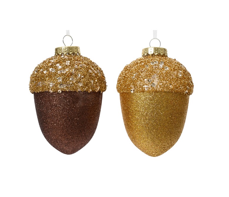 Brokatowa bombka w kształcie żołędzia świąteczna ozdoba choinkowa 12,5 cm