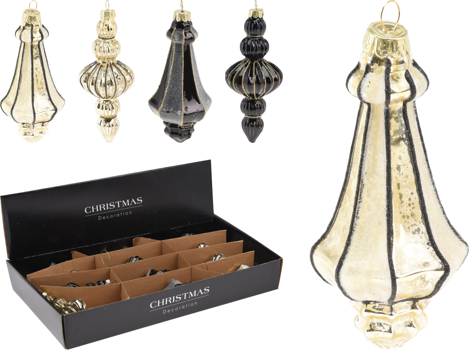 Szklana bombka ornament 16 cm – złota ozdoba świąteczna choinkowa