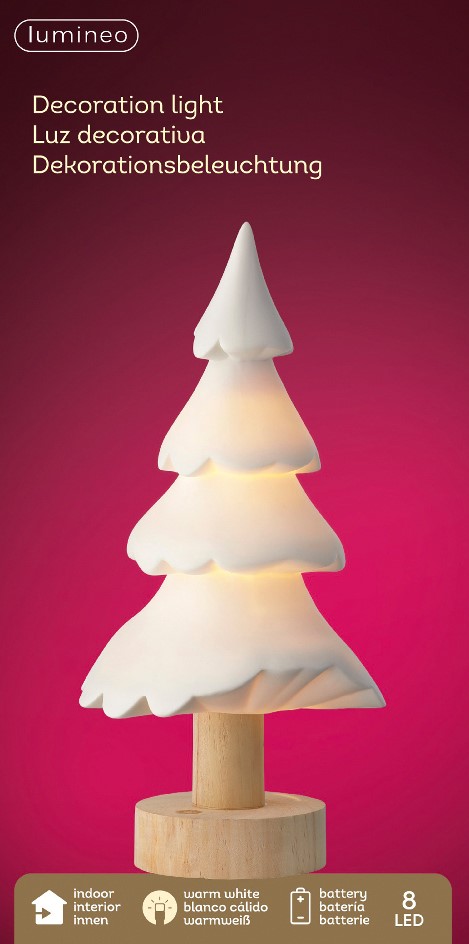 Porcelanowe drzewko LED z drewnianą nóżką – elegancka dekoracja świąteczna