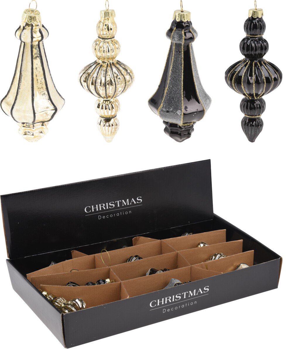 Szklana bombka ornament 16 cm – złota ozdoba świąteczna choinkowa