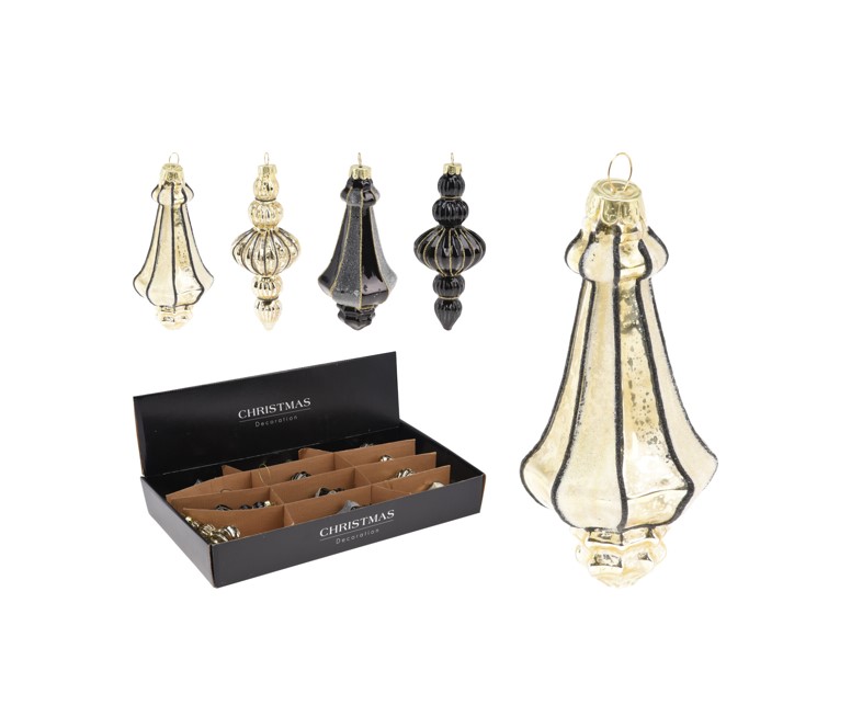 Szklana bombka ornament 16 cm – złota ozdoba świąteczna choinkowa