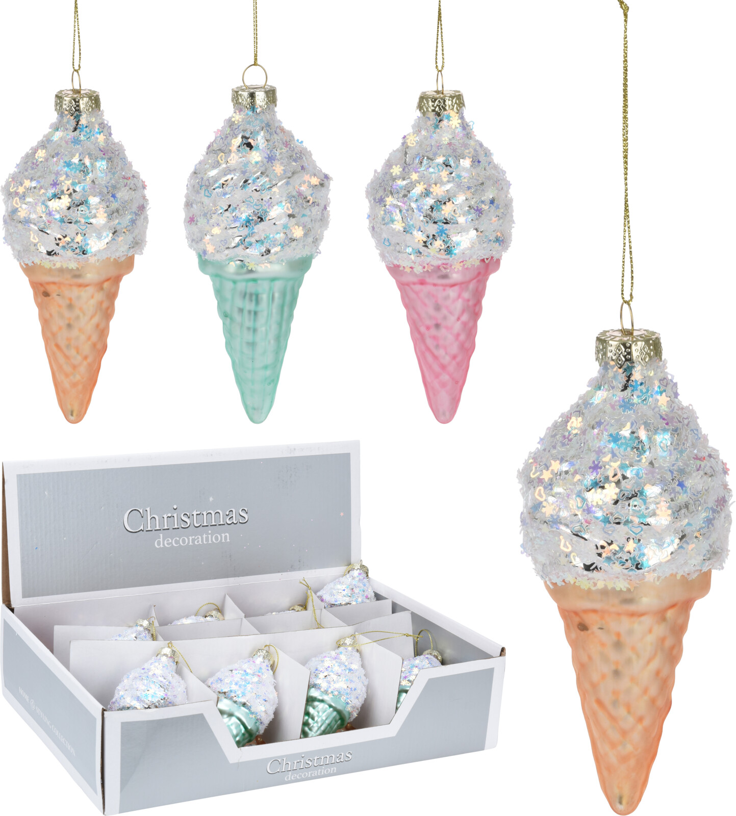 Plastikowa zawieszka na choinkę – pastelowy lodowy rożek