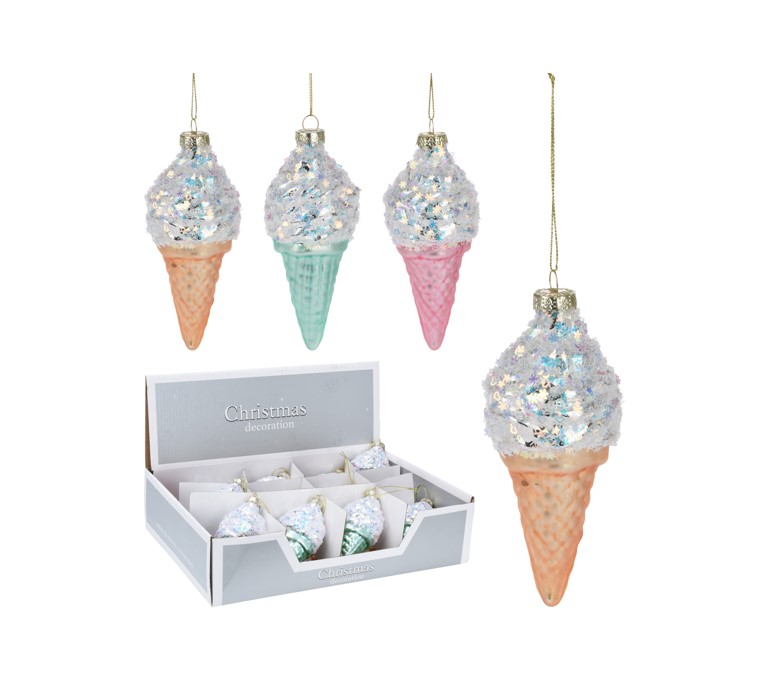 Plastikowa zawieszka na choinkę – pastelowy lodowy rożek