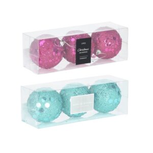 Zestaw 3 brokatowych bombek – różowe lub niebieskie świąteczne ozdoby 8 cm