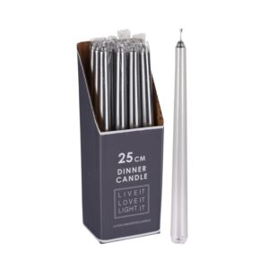 Świeca stożkowa parafinowa srebrna 25cm