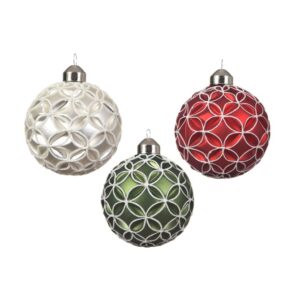 Szklana bombka świąteczna z białymi konturami 8 cm