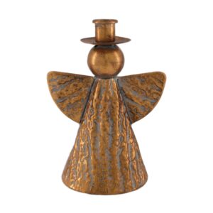 Świecznik w kształcie aniołka stare złoto elegancka ozdoba świąteczna 21x14x27 cm