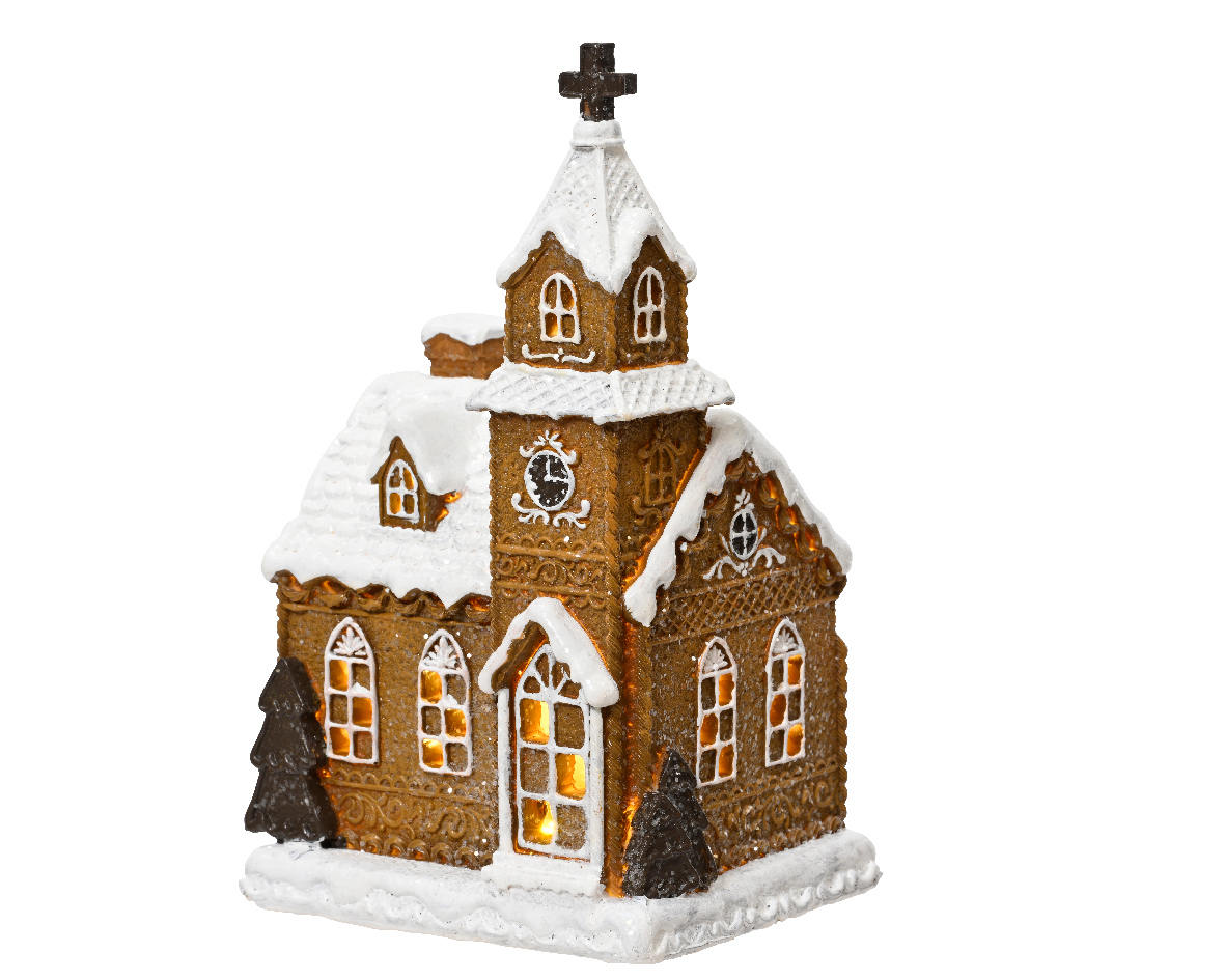 Domek LED z żywicy w stylu piernikowego domku magiczna świąteczna dekoracja