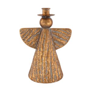 Świecznik aniołek metalowy stare złoto – świąteczna dekoracja 17x12x22 cm