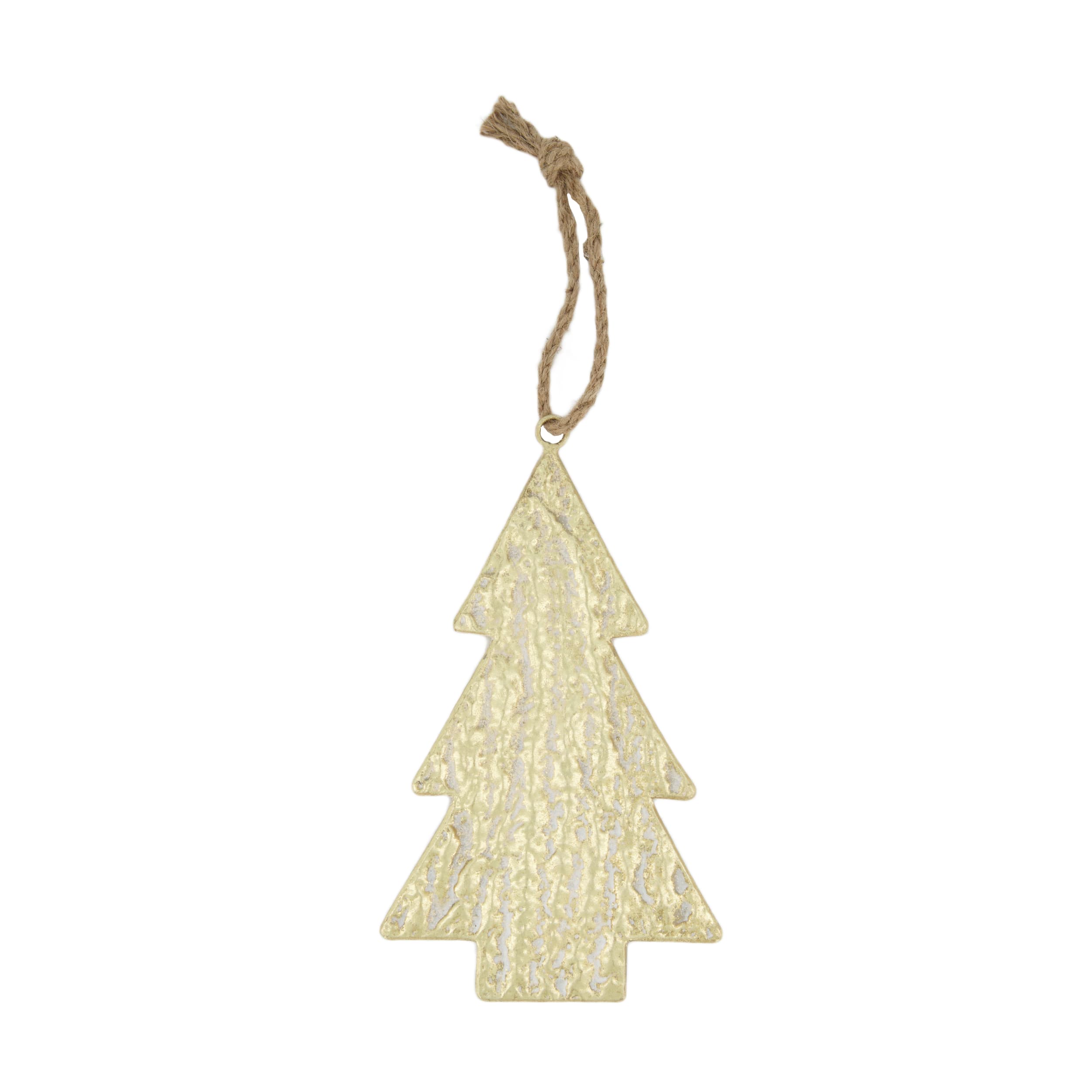 Zawieszka choinka złota metalowa na jutowym sznurku – świąteczna dekoracja