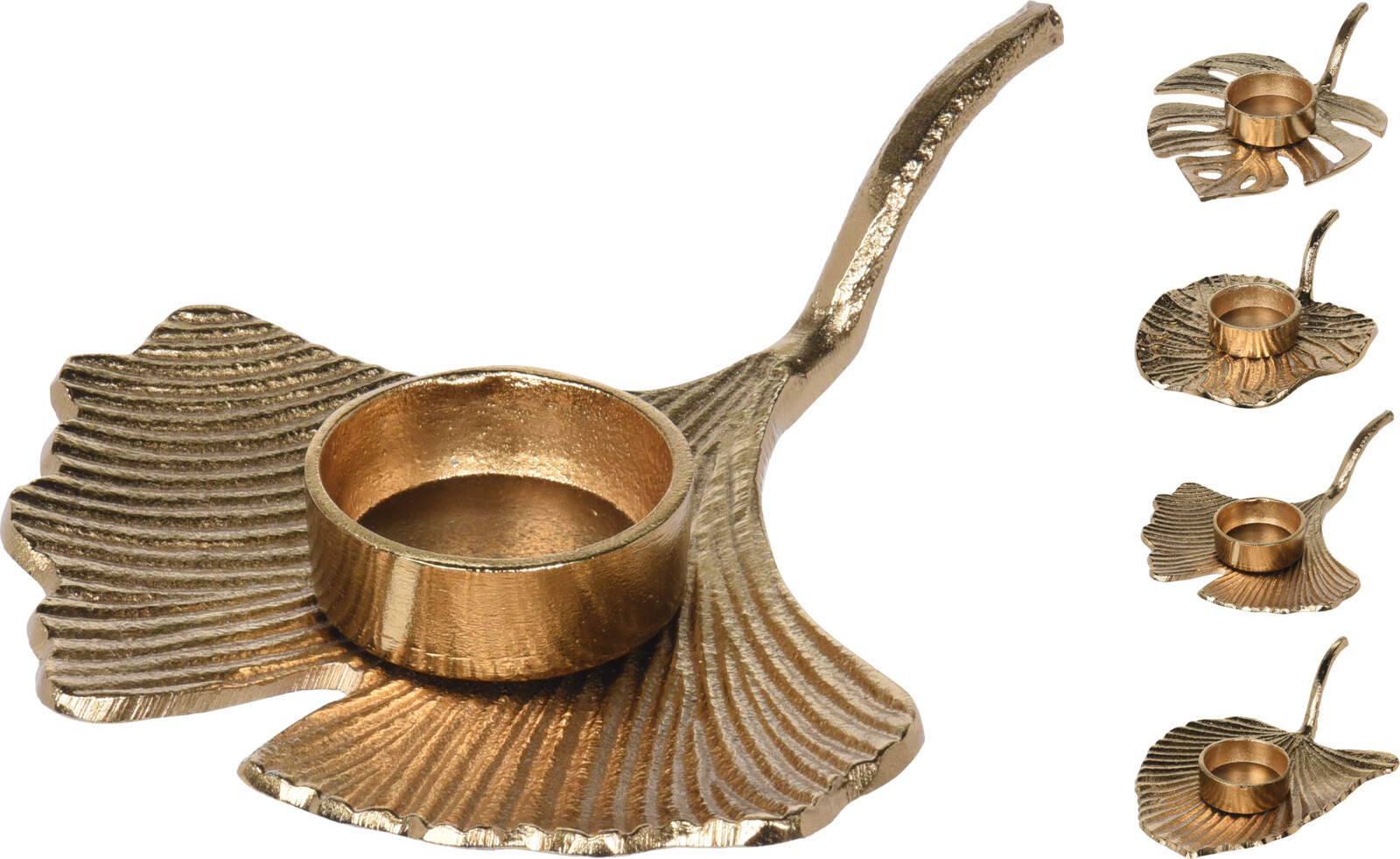 Aluminiowy złoty świecznik liść dekoracja wnętrza nowoczesna elegancka