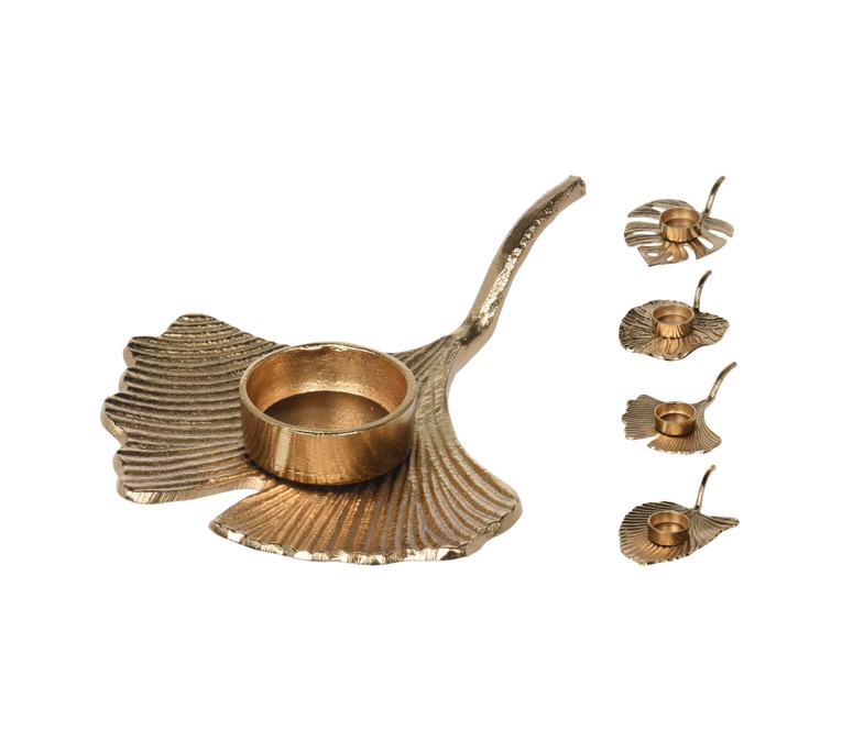 Aluminiowy złoty świecznik liść dekoracja wnętrza nowoczesna elegancka