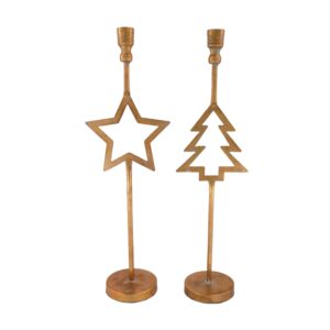 Świecznik metalowy złoty z gwiazdą lub choinką świąteczna dekoracja 51,5 cm