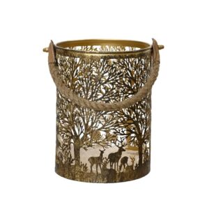 Złota ażurowa latarnia metalowa dekoracja świąteczna LED 20 cm