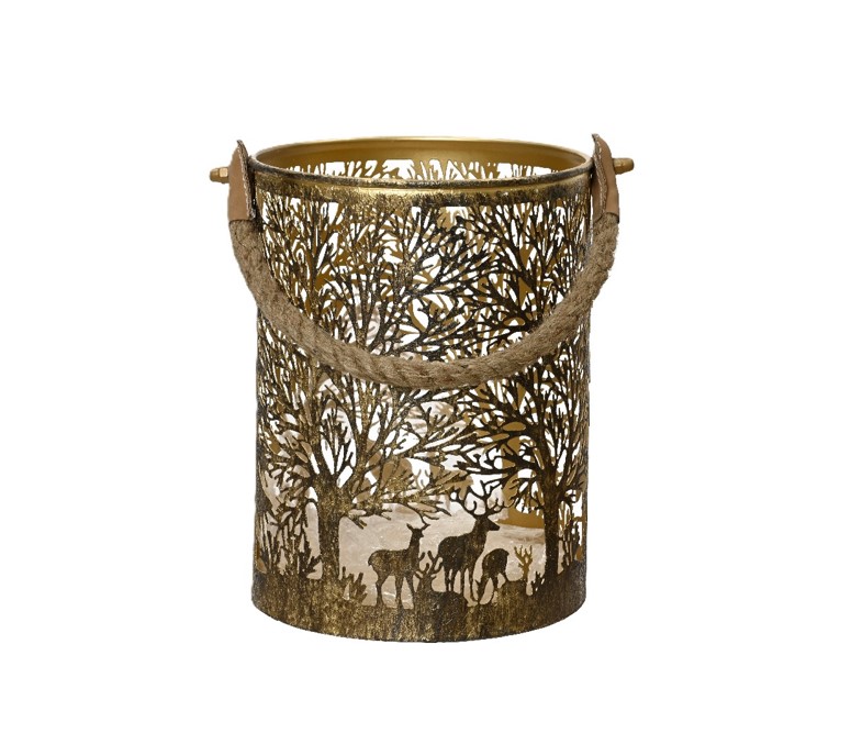 Złota ażurowa latarnia metalowa dekoracja świąteczna LED 20 cm