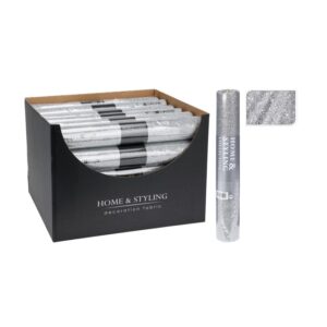 Srebrny brokatowy bieżnik w rolce elegancka dekoracja stołu 250×28 cm