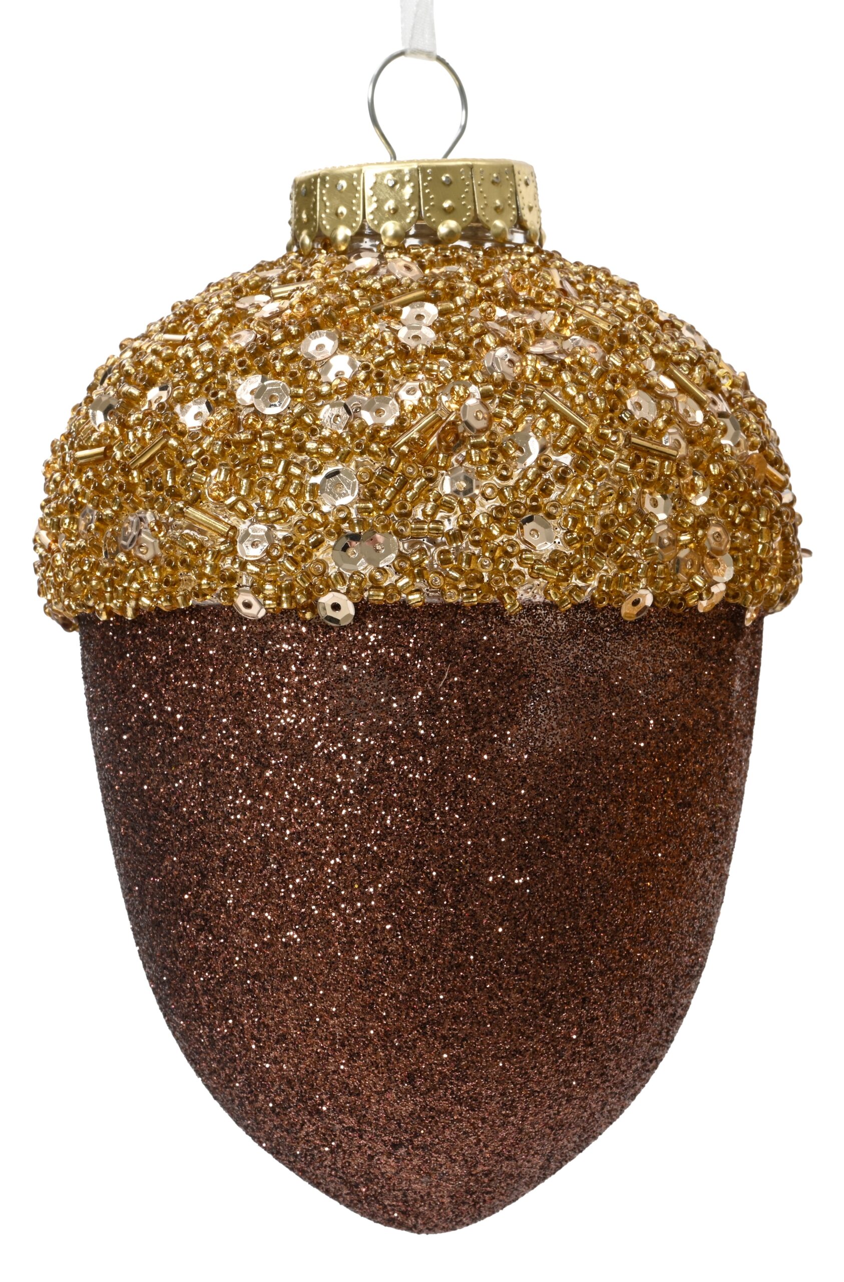 Brokatowa bombka w kształcie żołędzia świąteczna ozdoba choinkowa 12,5 cm