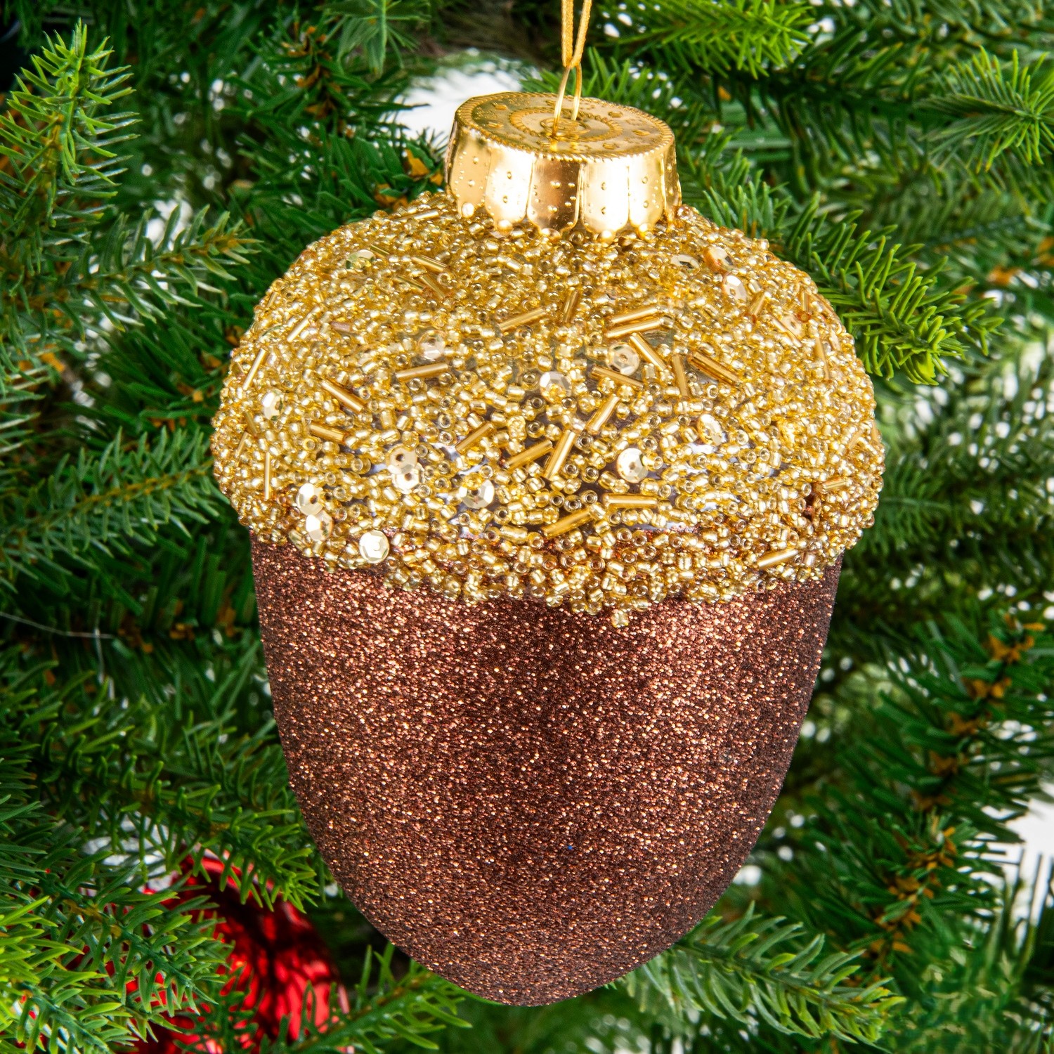 Brokatowa bombka w kształcie żołędzia świąteczna ozdoba choinkowa 12,5 cm