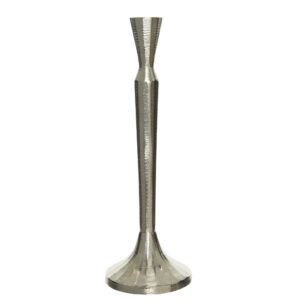 Metalowy srebrny świecznik 29,5 cm – elegancka dekoracja do wnętrza i stołu
