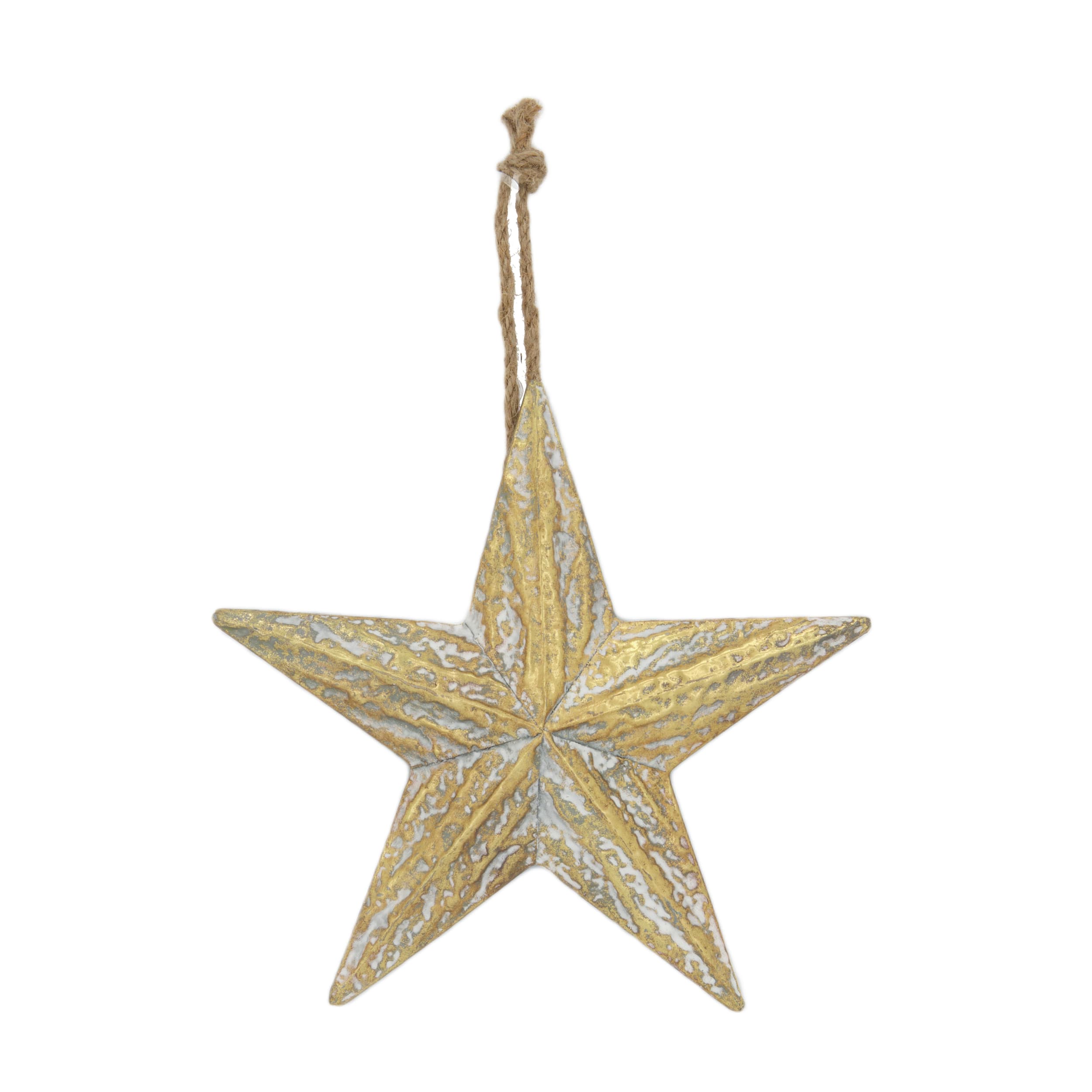 Metalowa gwiazda na jutowym sznurku – świąteczna dekoracja naturalna 28 cm