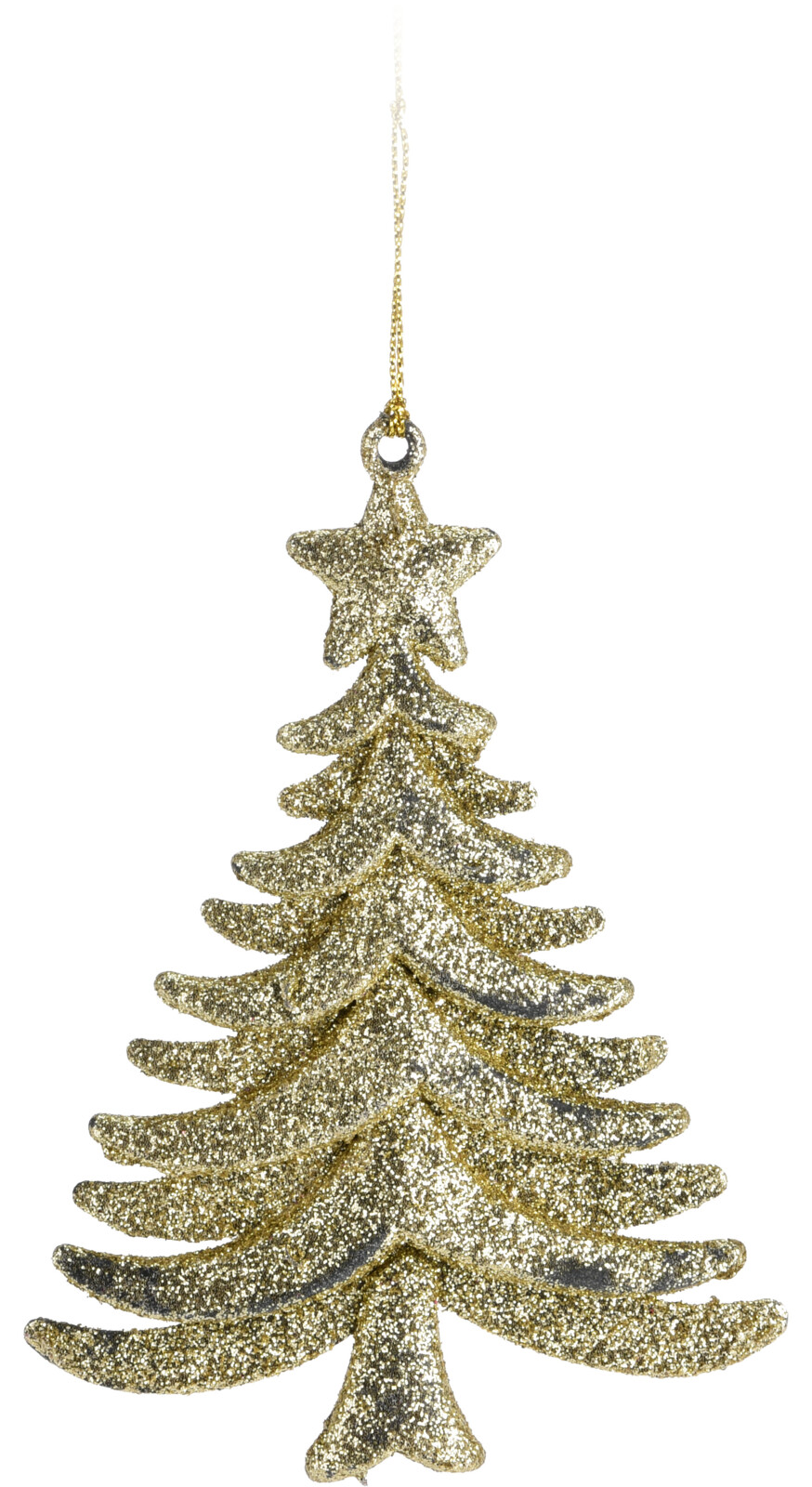 Elegancka złota zawieszka świąteczna – brokatowy renifer, choinka, liść