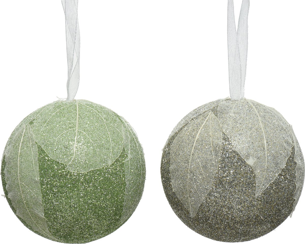 Brokatowa bombka styropianowa z liściem 8 cm świąteczna dekoracja